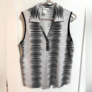 Monochrome Wave Pattern Sleeveless Golf Shirt